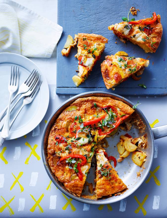 Smoky pepper and onion frittata with Manchego recipe | Sainsbury's Magazine