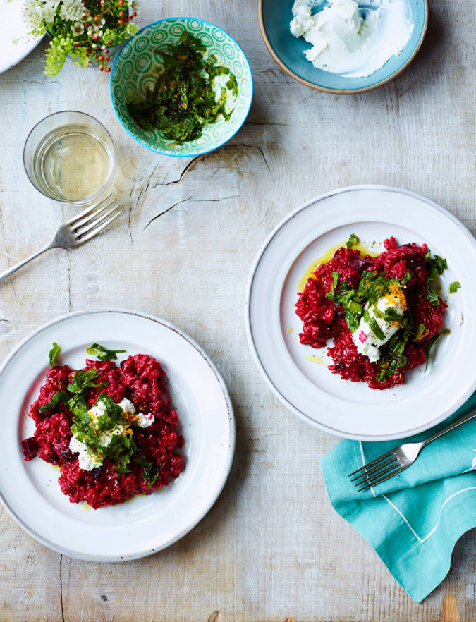 Recipe: Beetroot and goats' cheese risotto with mint gremolata