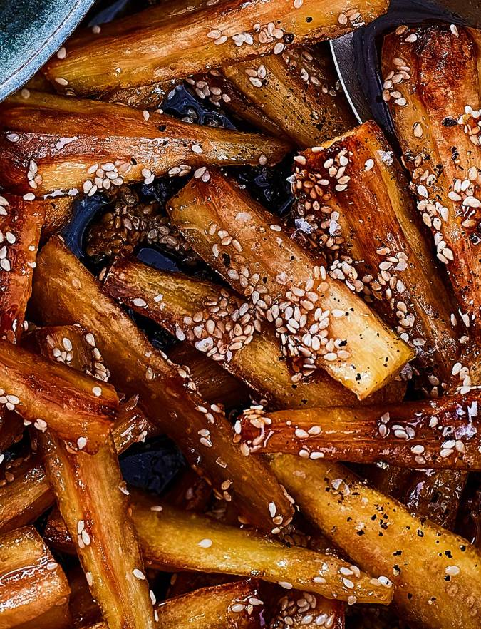 Recipe: Maple and sesame parsnips