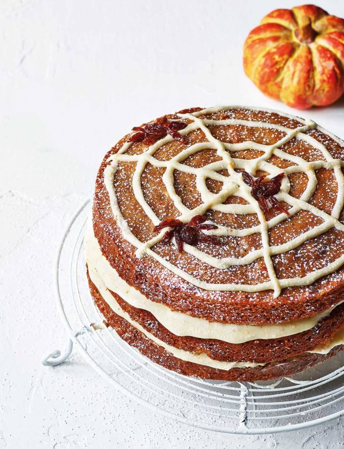 Recipe: Spider's web pumpkin cake