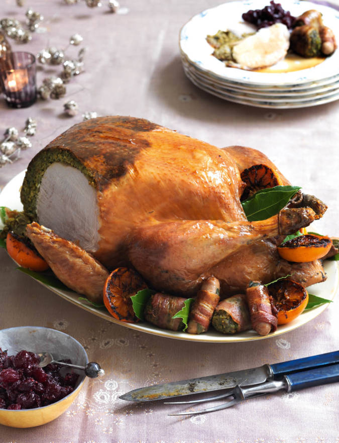 Recipe: Roast turkey with herb and pistachio stuffing
