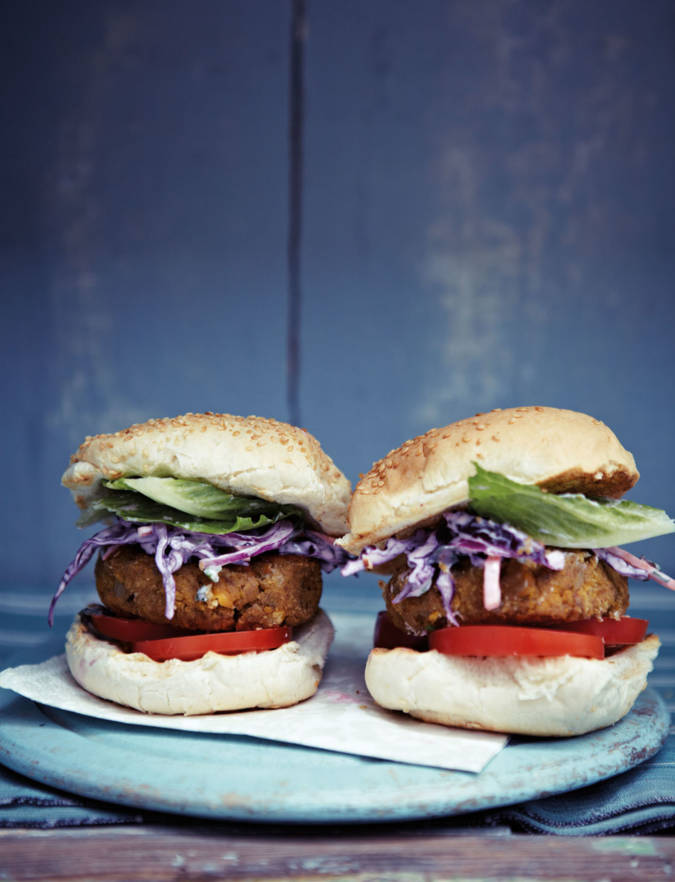 Recipe: Mile-high chickpea burgers with purple coleslaw