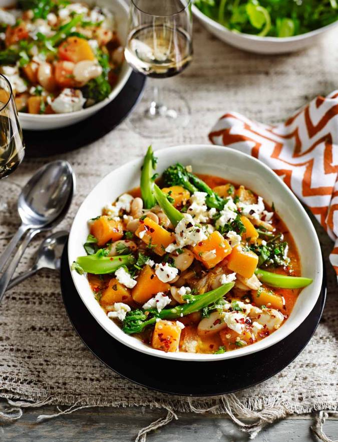 Recipe: Spiced squash, butter bean and purple sprouting broccoli stew