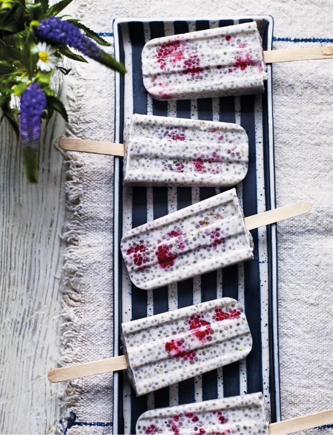 Recipe: Raspberry, lime and coconut chia ice pops