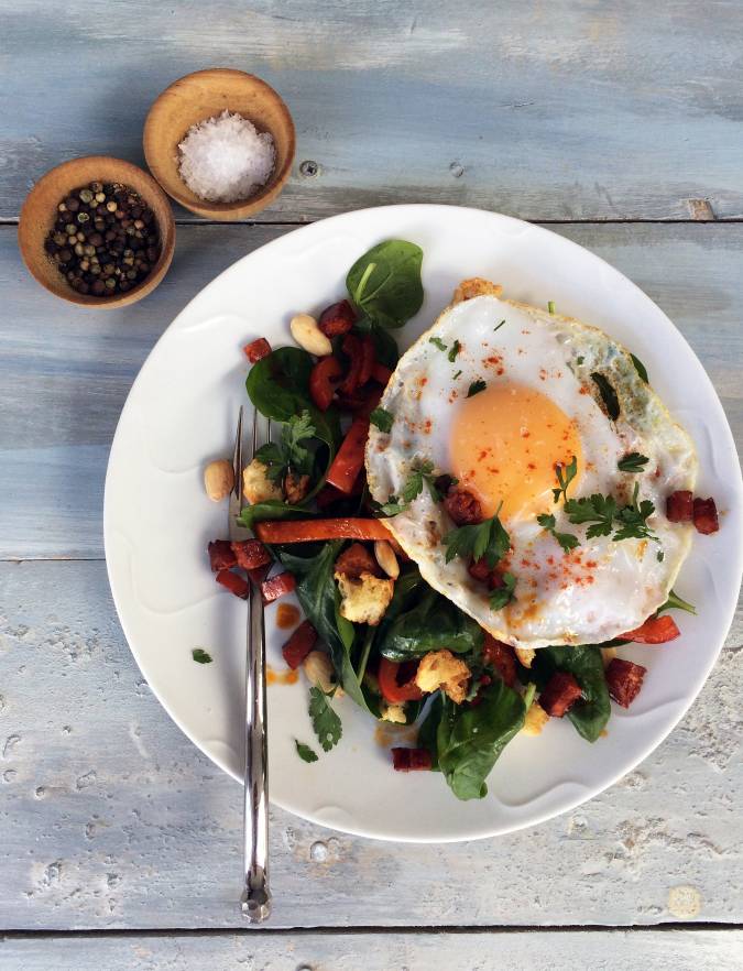 Recipe: Duck egg and chorizo brunch salad