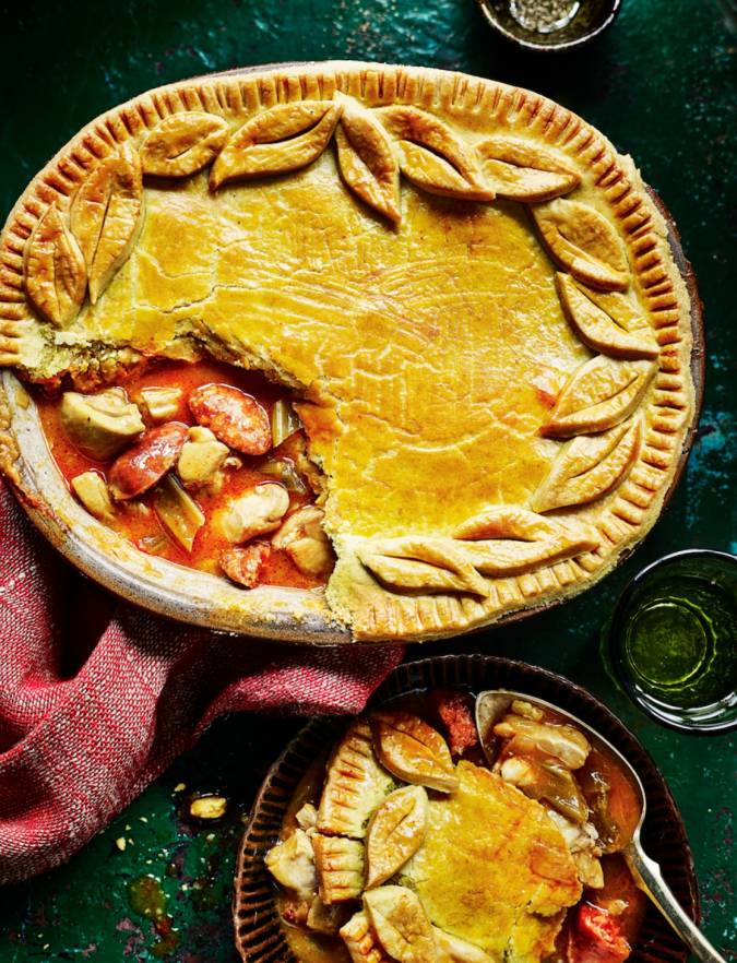 Recipe: Chicken and chorizo pie with saffron pastry