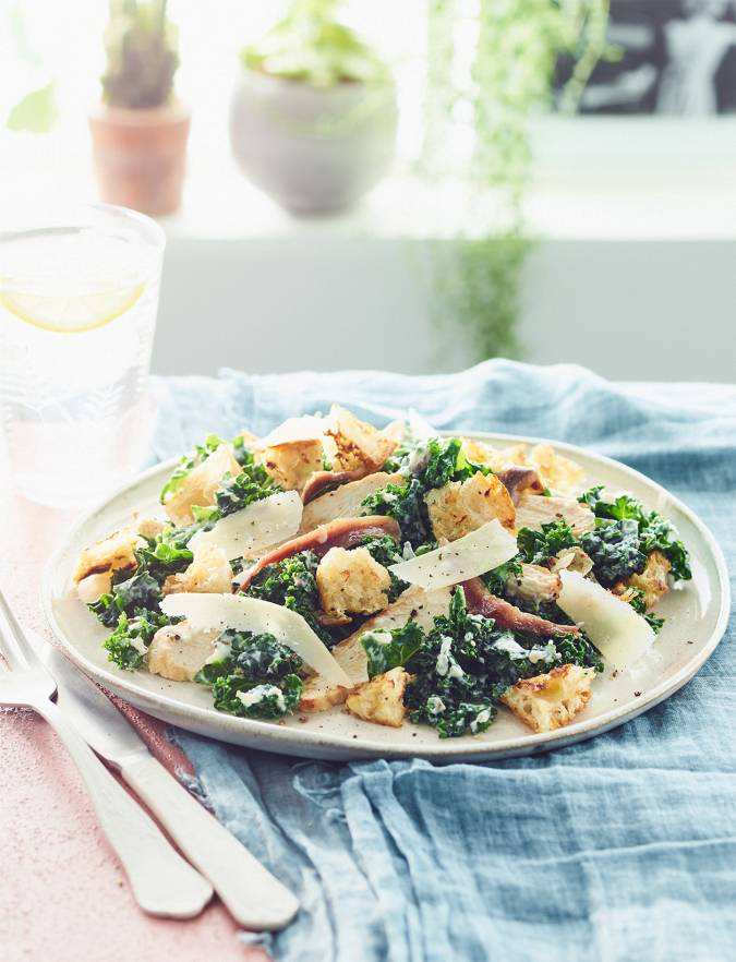 Recipe: Kale chicken Caesar salad