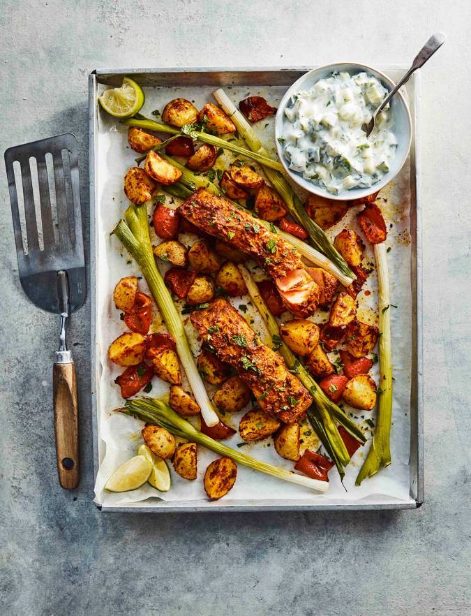 Recipe: Tikka salmon traybake