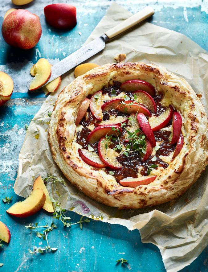 Recipe: Nectarine, goats' cheese and caramelised onion galette