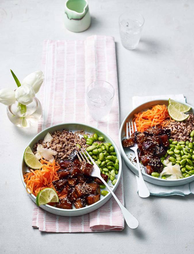 Recipe: Teriyaki aubergine rice bowl