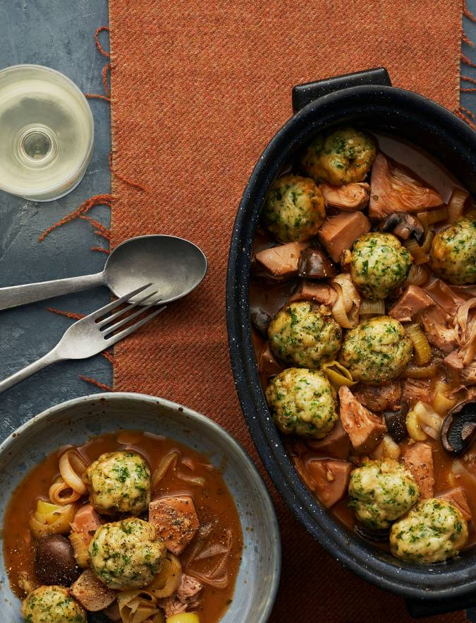 Jackfruit and mushroom stew with herb dumplings recipe Sainsbury's