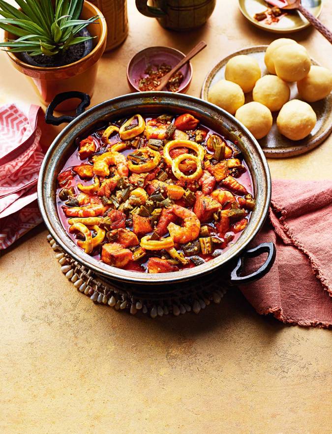 Seafood okra soup and semo recipe Sainsbury's Magazine