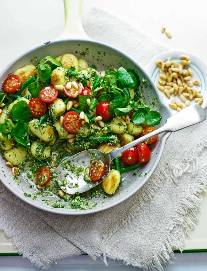 Recipe: Pan-fried gnocchi with watercress-mint pesto