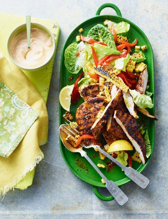 Recipe: Paprika chicken with griddled corn and lemon mayo
