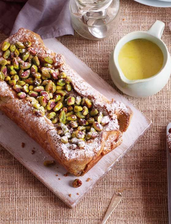 Recipe: Pistachio cake with creme anglaise