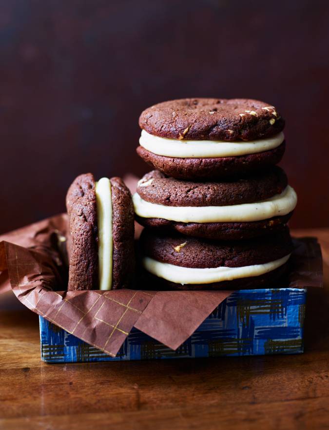 Recipe: Triple chocolate and cherry brownie cookie sandwiches