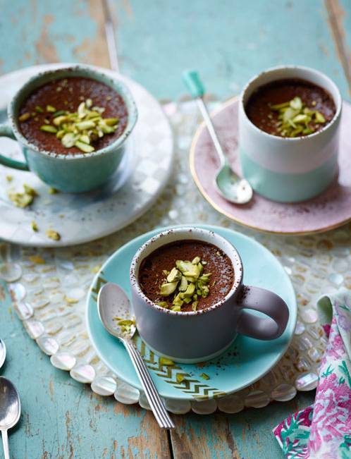 Recipe: Chocolate, sour cherry and pistachio pots