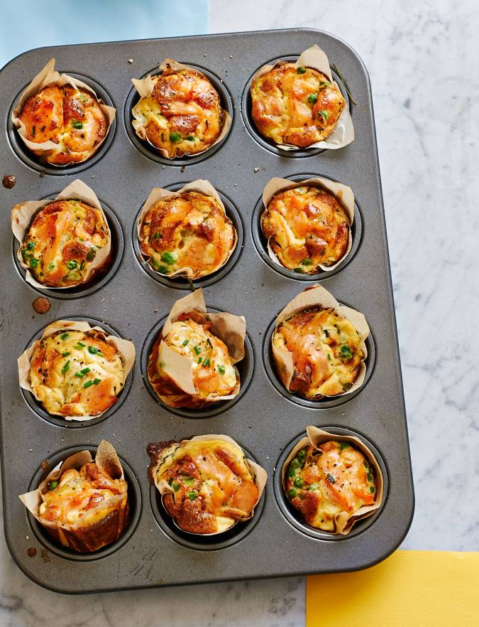 Recipe: Smoked salmon, pea and Parmesan mini frittatas