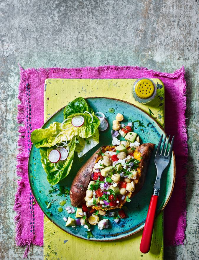Recipe: Sweet potatoes stuffed with chickpeas and feta