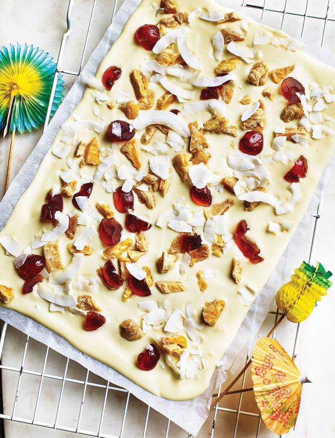 Recipe: Pina colada white chocolate bark