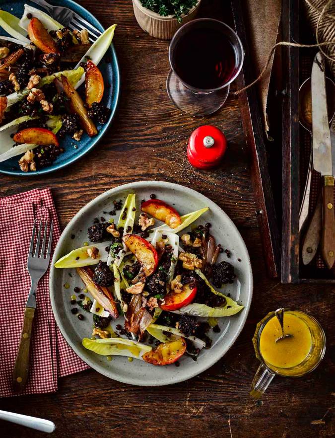 Recipe: Warm salad of black pudding, lentils and caramelised apples