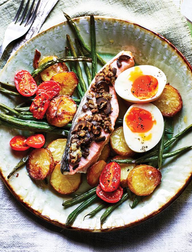 Recipe: Roasted salmon Niçoise with soft-boiled eggs