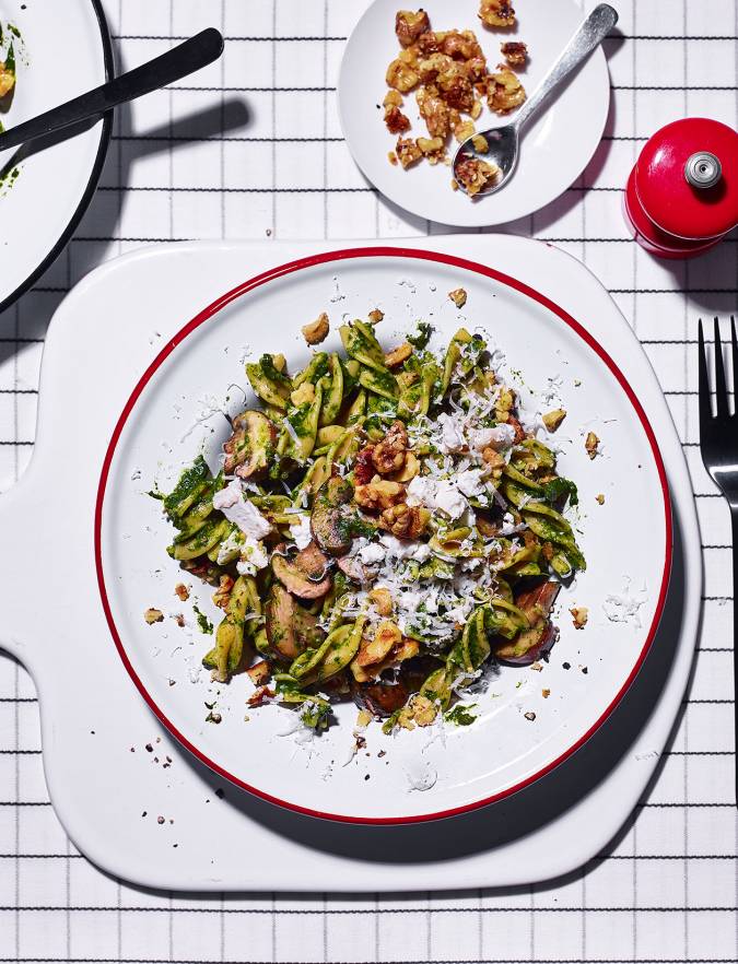 Recipe: Fusilli with spinach, mushrooms and goats’ cheese