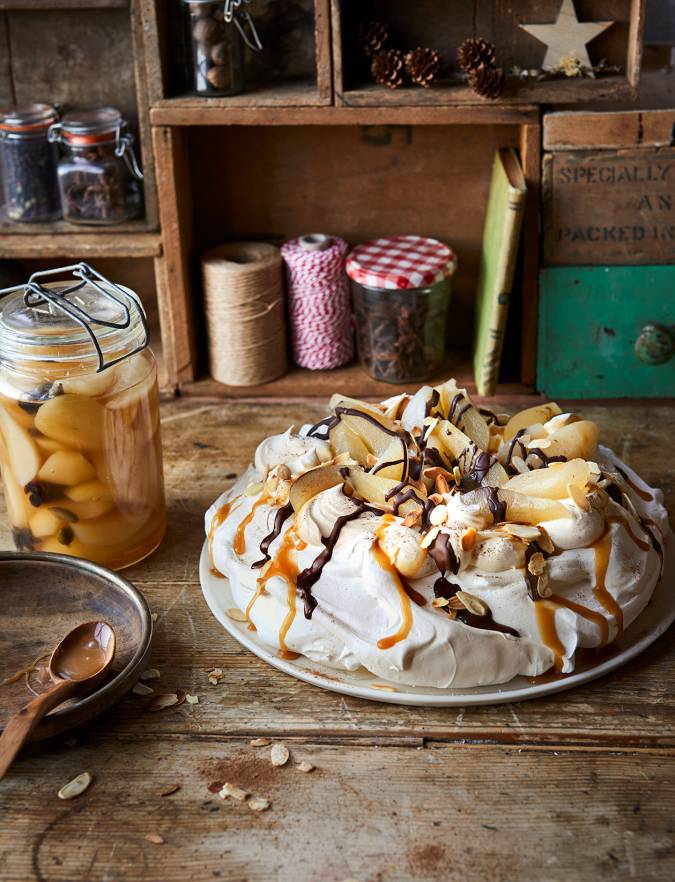 Recipe: Pavlova with spiced pears and salted caramel sauce