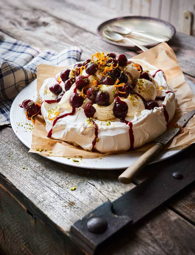 Recipe: Cherry and pistachio pavlova