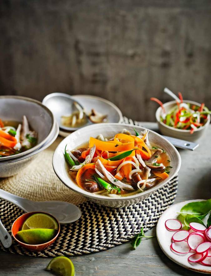 Recipe: Chicken and mushroom pho with carrot noodles