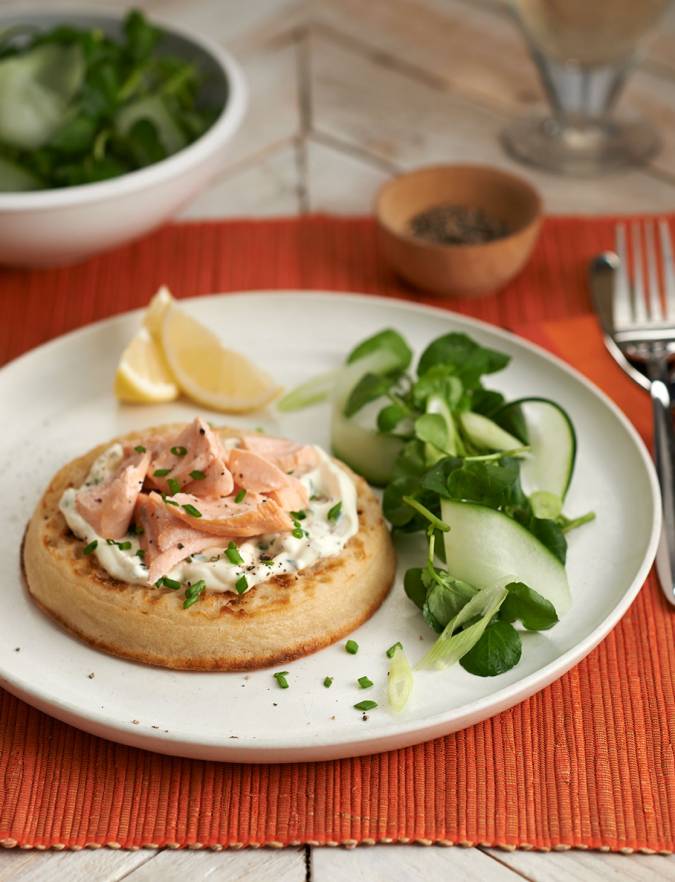 Recipe: Salmon and creamy herb crumpets