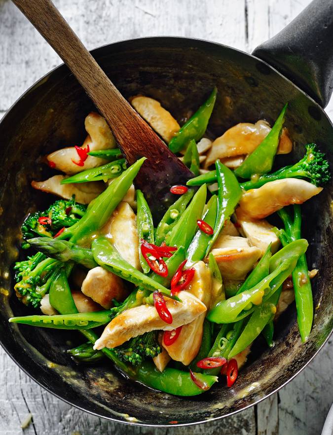 Recipe: Orange sticky chicken with three green veg