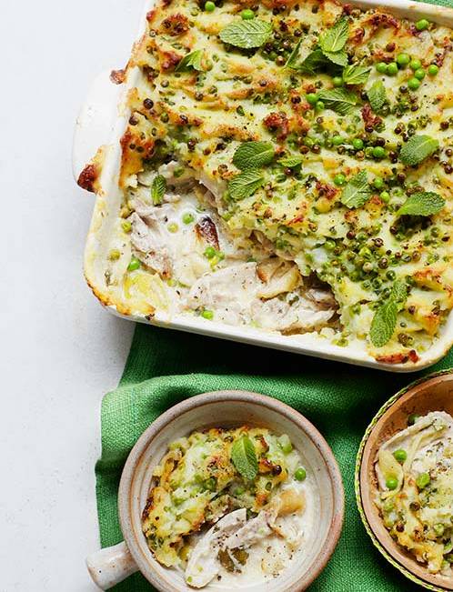 Recipe: Lemon and leek chicken topped with green pea mash
