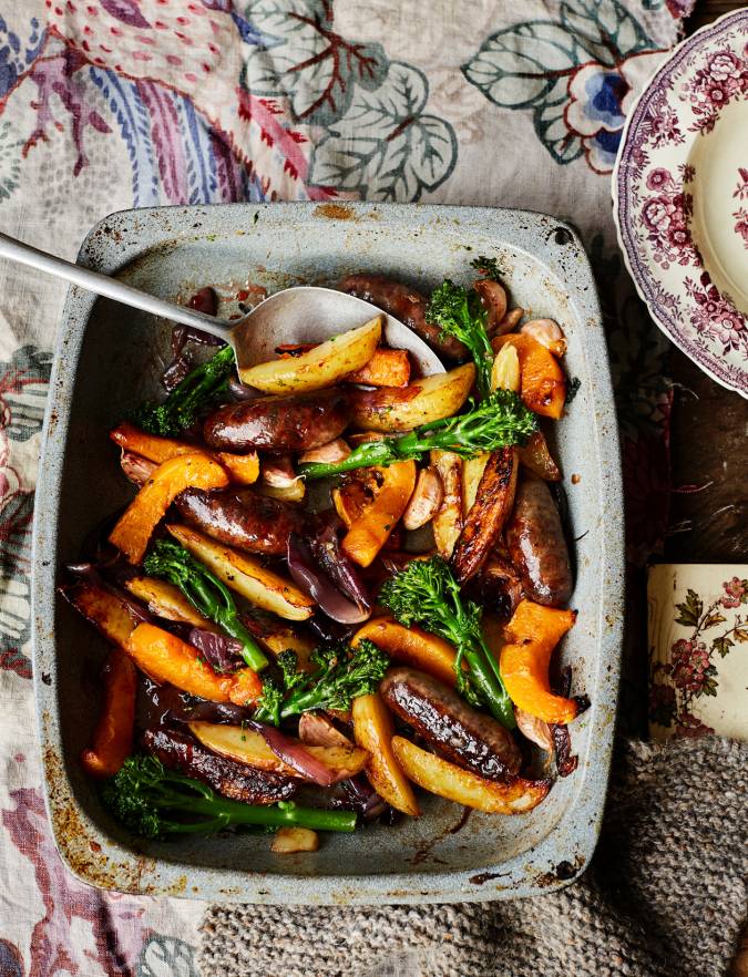 Recipe: Venison sausage and squash traybake
