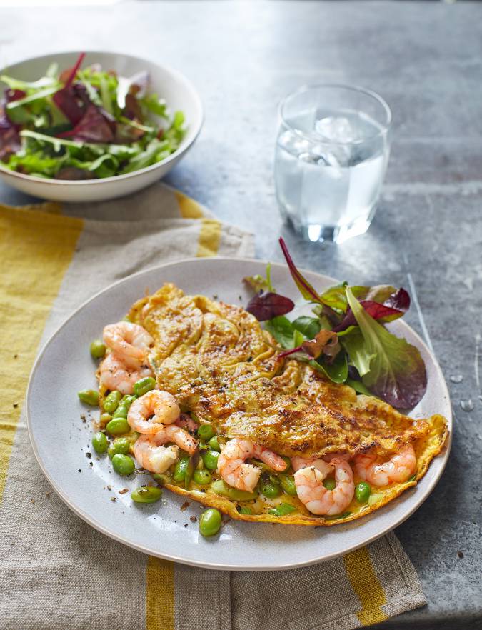 Recipe: Prawn, edamame and spring onion omelette