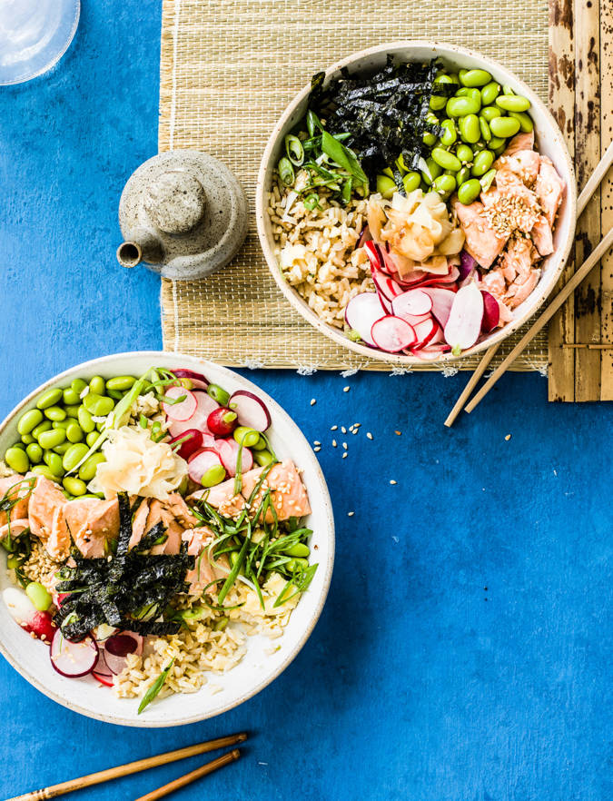 Recipe: Salmon, egg and brown rice bowls