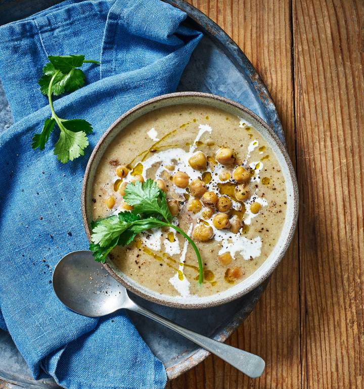 Cumin roasted cauliflower and chickpea soup