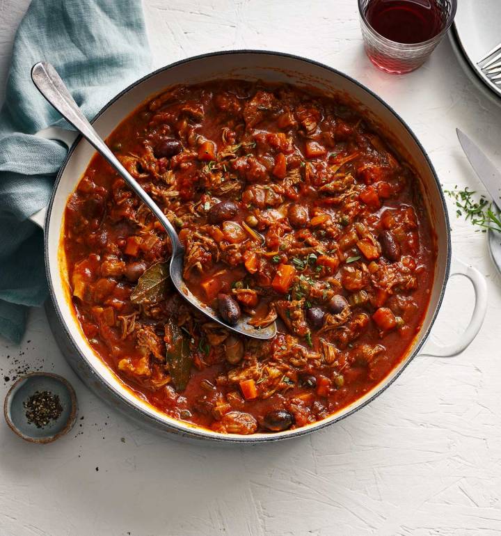 Slow-cooked lamb, caper and olive ragu