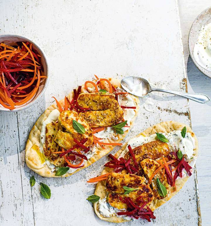 Sesame halloumi flatbreads