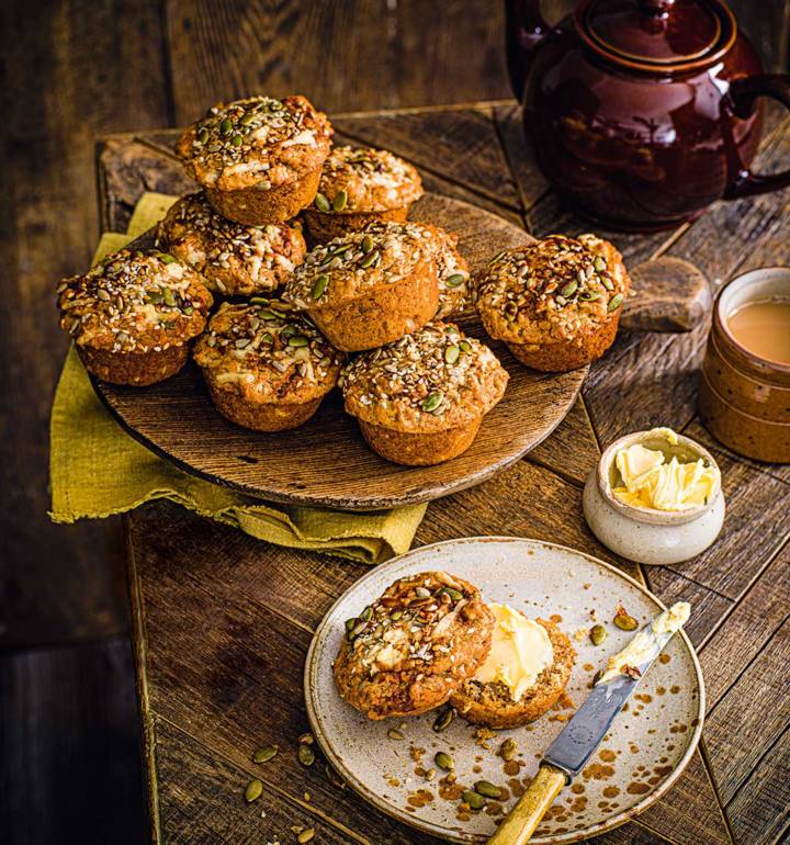 Marmite, cheddar and crunchy seed muffins