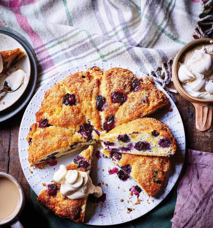 Buttermilk, blueberry and ginger scone cake