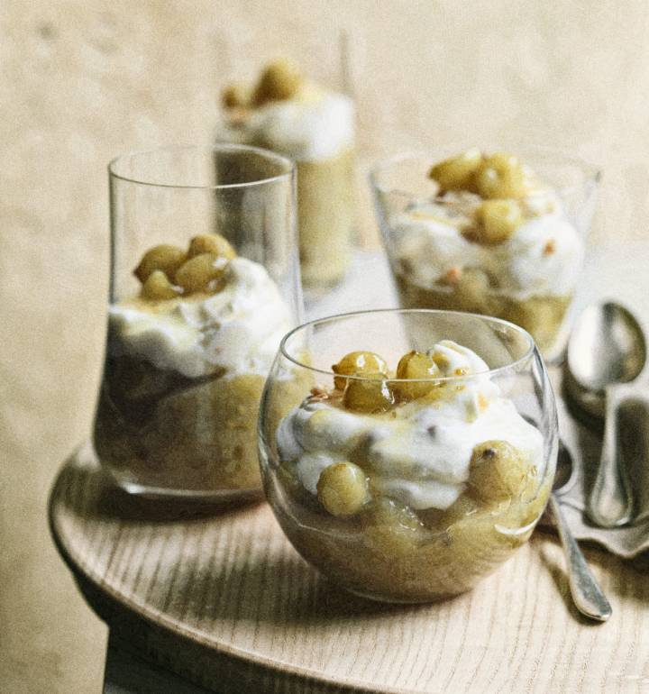 Gooseberry compote with almond mascarpone