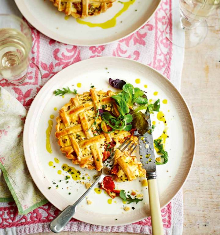 Crab, tomato and Parmesan lattice pies