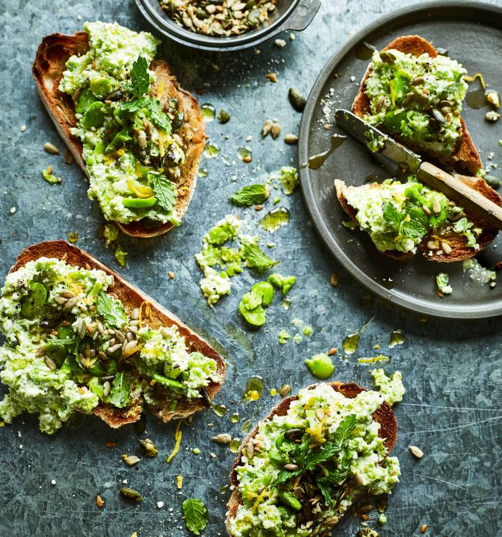 Broad bean and feta smash on toast