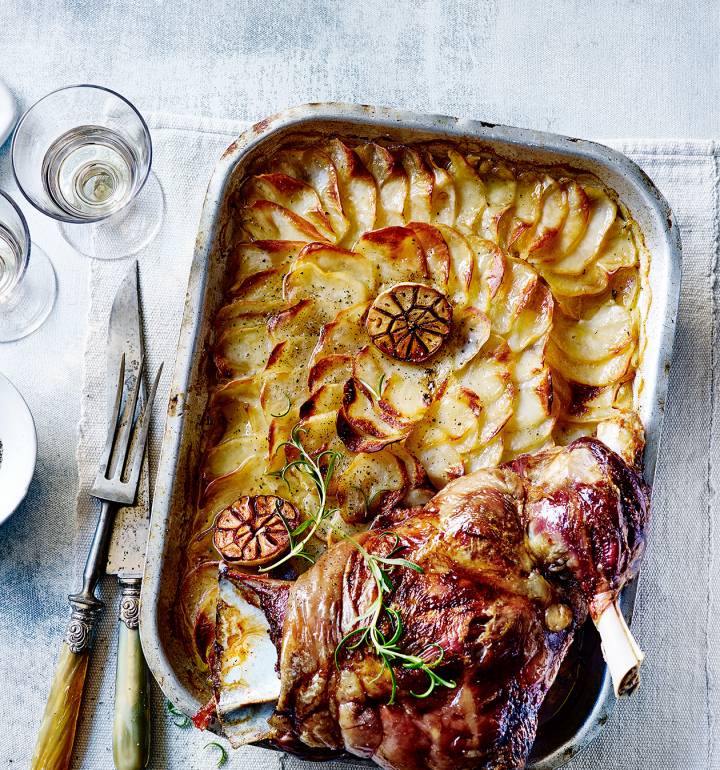 Slow-roasted shoulder of lamb and potatoes