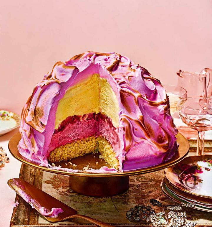 Strawberry ice-cream bombe