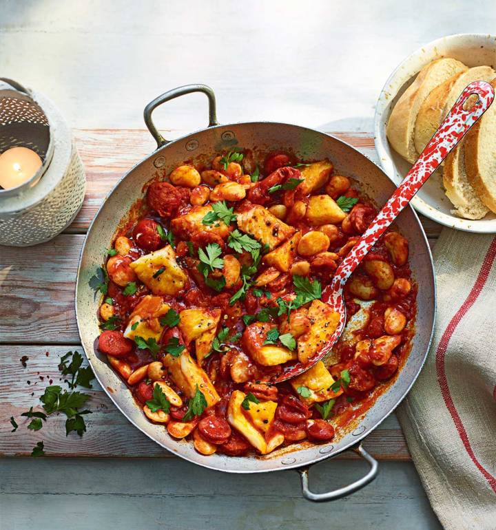 Smoked haddock and chorizo one pot