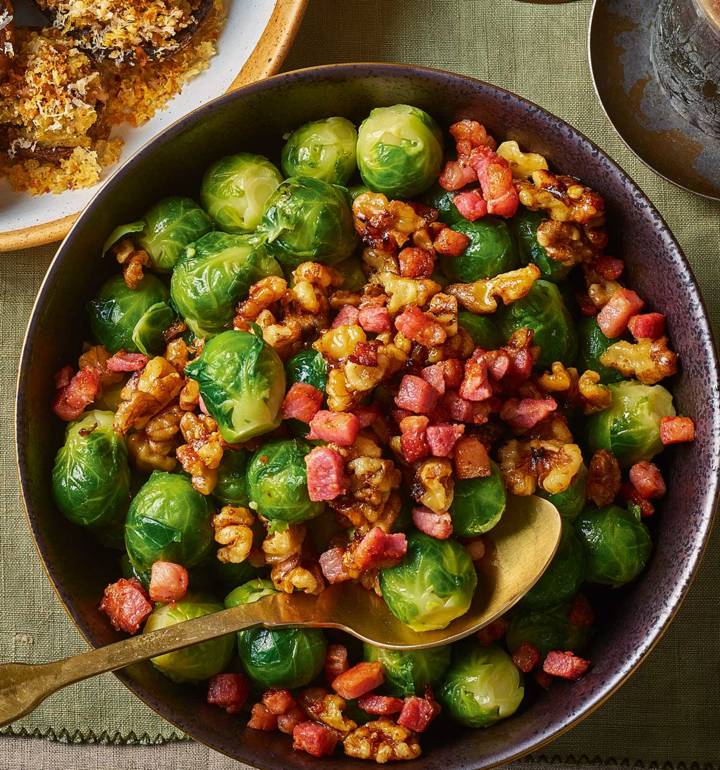 Brussels sprouts with pancetta and walnuts