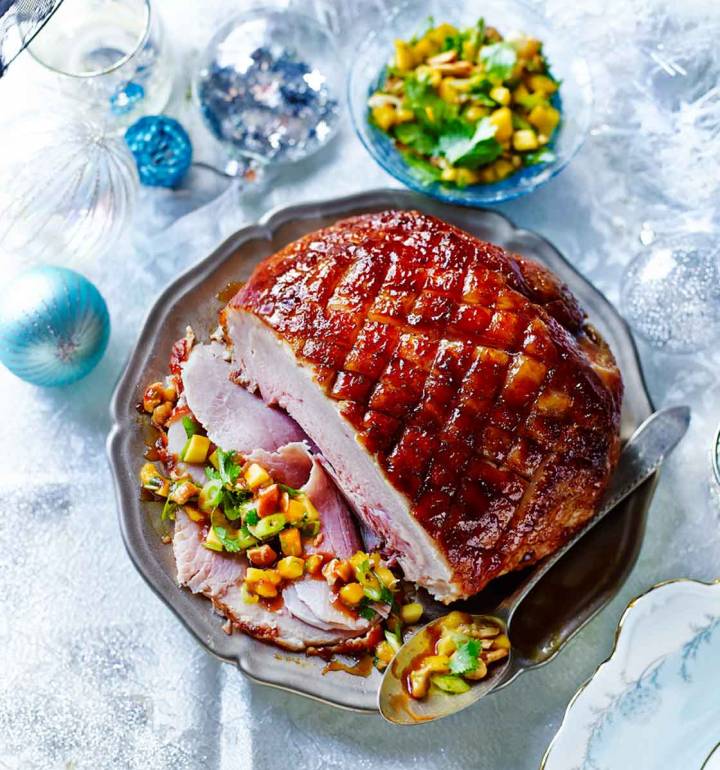 Mango, chilli and ginger gammon with cashew and coriander salsa