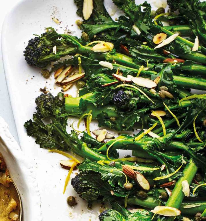 Purple sprouting broccoli with nutty butter